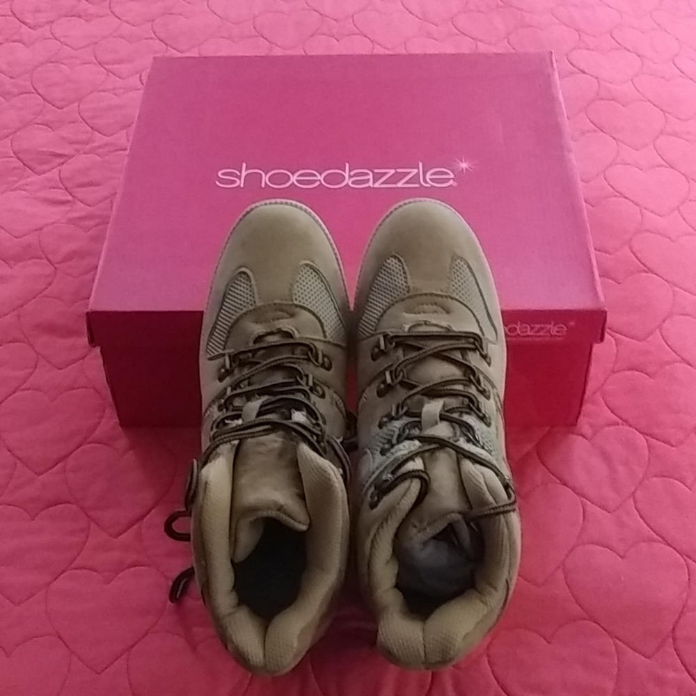Shoedazzle Tan Faux Suede Wedge Heel Sneakers